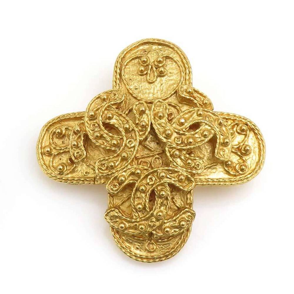 CHANEL Authentic Gold Logo Brooch - Picture 1 of 14